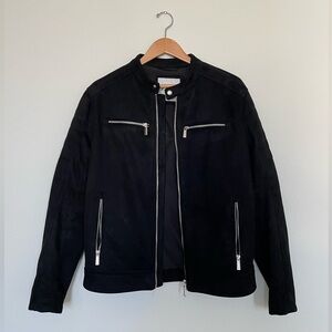 Faux Suede Black Biker Jacket, Size Medium